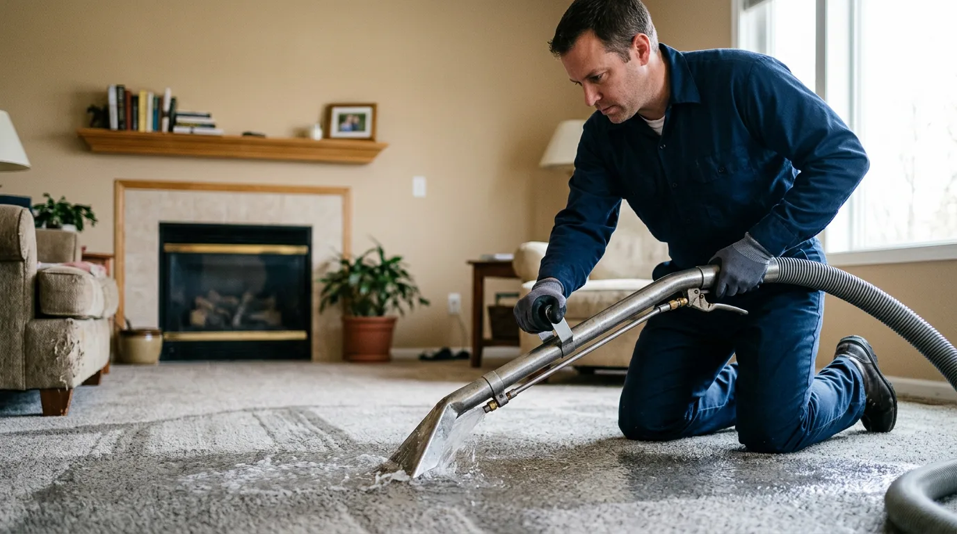 Water damage restoration technician working near New Richmond, WI